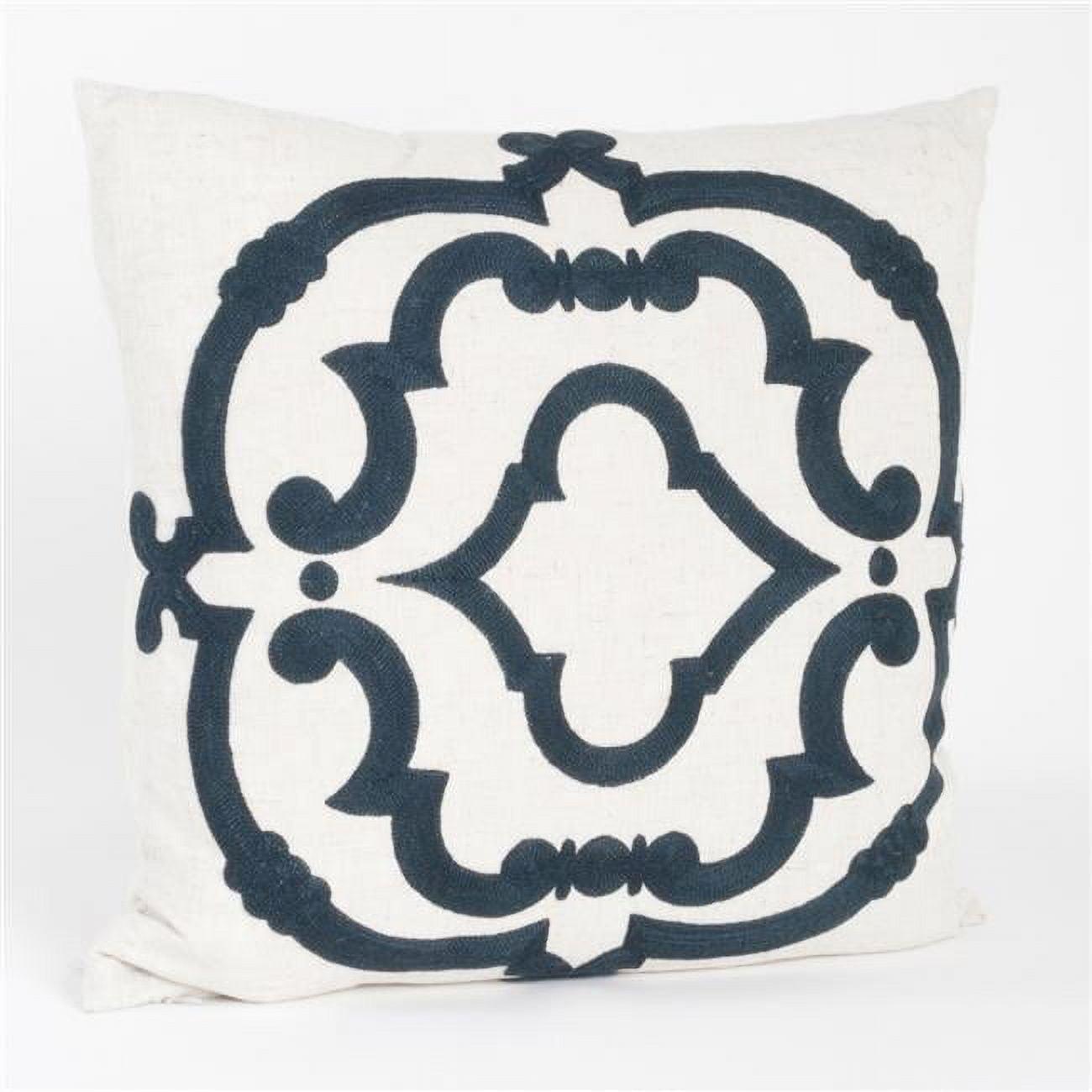 Navy Blue Embroidered Cotton Square Throw Pillow