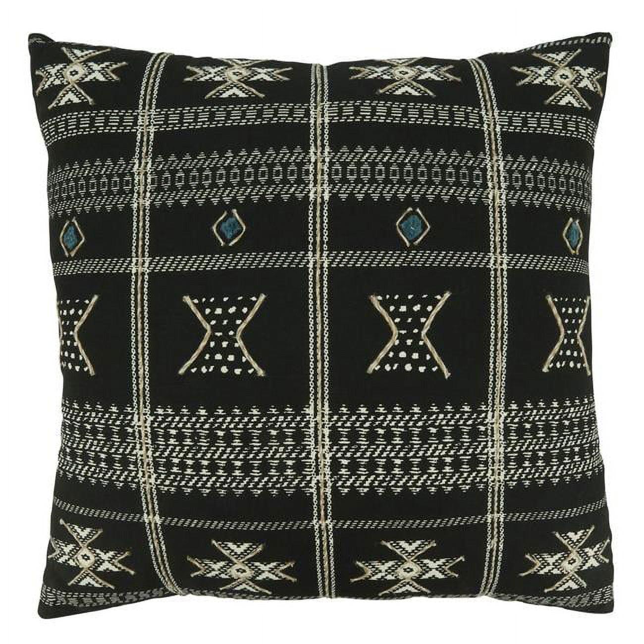 Saro Lifestyle Embroidered Mudcloth Design Throw Pillow with Poly Filling, 20", Black