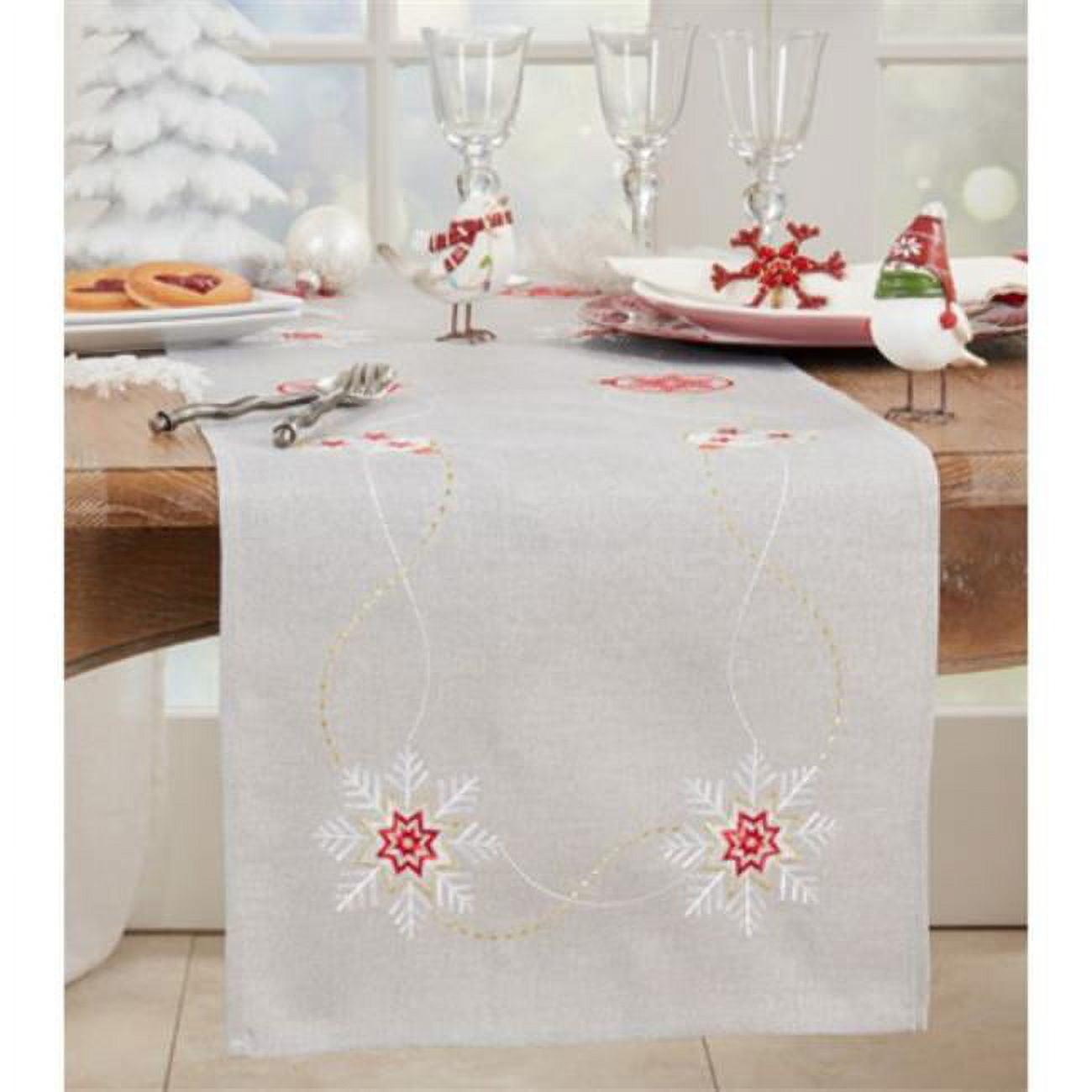 Silver Embroidered Ornaments Holiday Table Runner