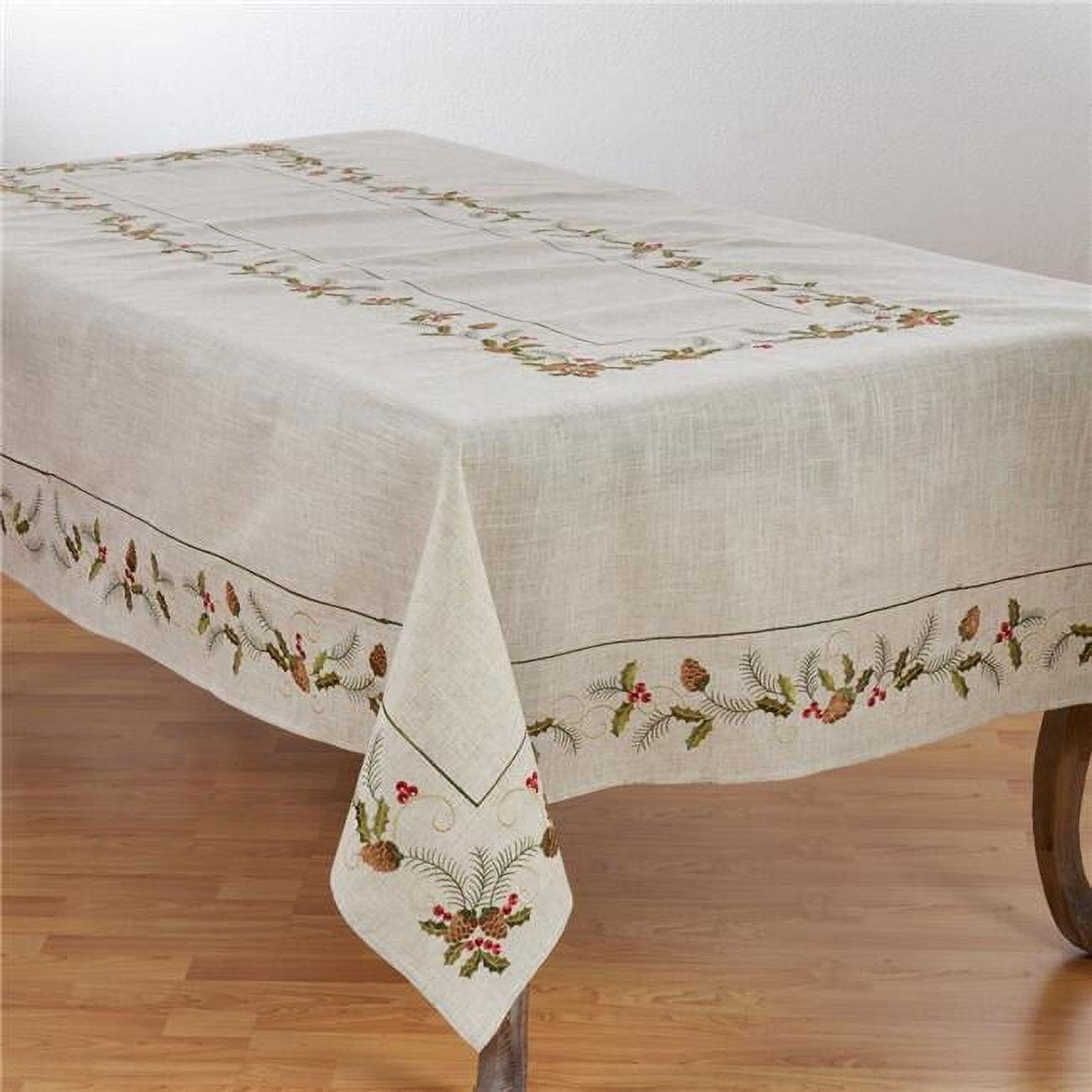 Saro Lifestyle Embroidered Pinecone And Holly Christmas Tablecloth