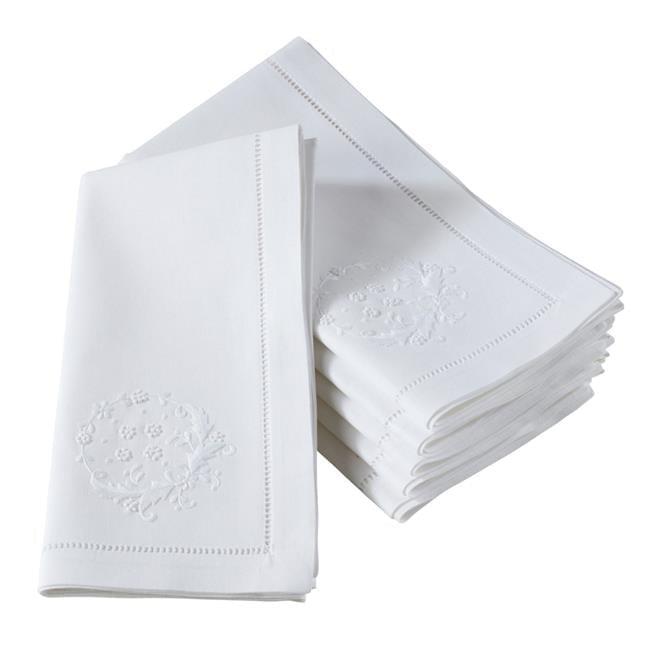 Saro Lifestyle Embr'd Flower Hemstitch Napkin, 20" Square, White (Set of 6)