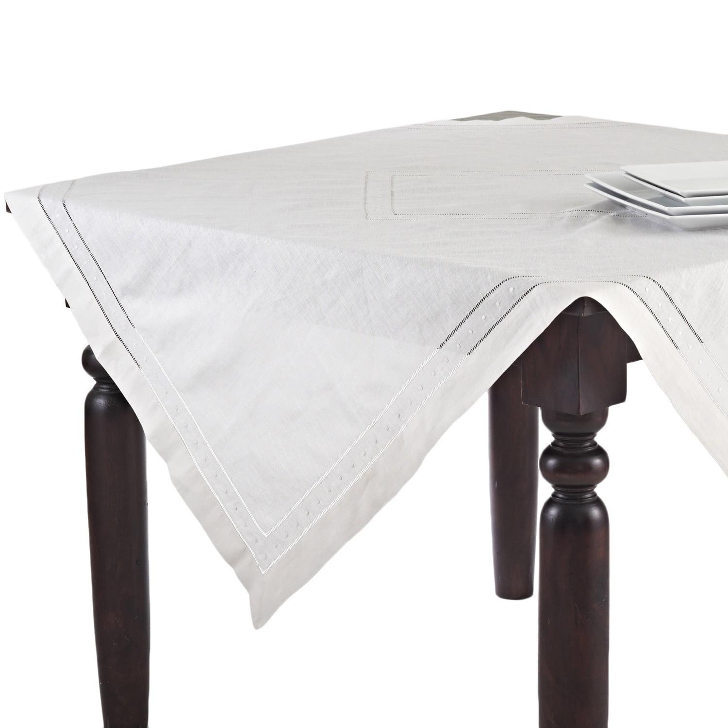 Saro Lifestyle Embroidered and Hemstitch Tablecloth, White, 90" x 90"
