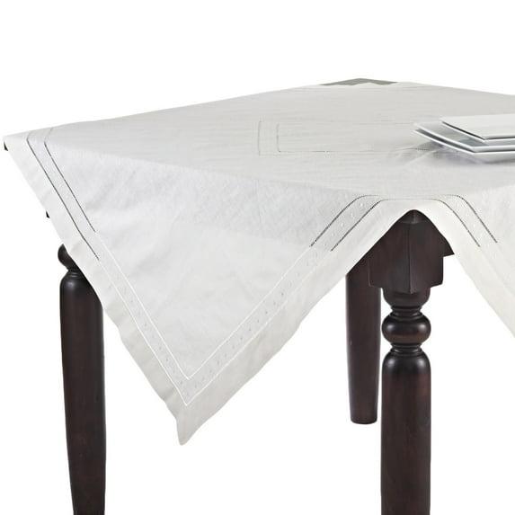 Saro Lifestyle Embroidered and Hemstitch Tablecloth, White, 90" x 90"