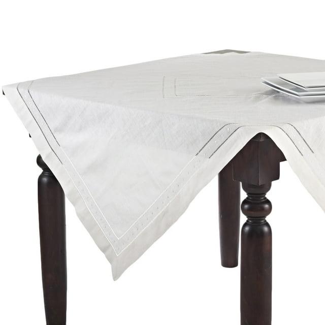 Saro Lifestyle Embroidered and Hemstitch Tablecloth, White, 90" x 90"