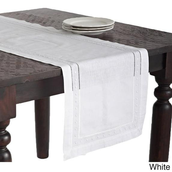 Saro Lifestyle Embroidered and Hemstitch Runner, White, 16" x 72"
