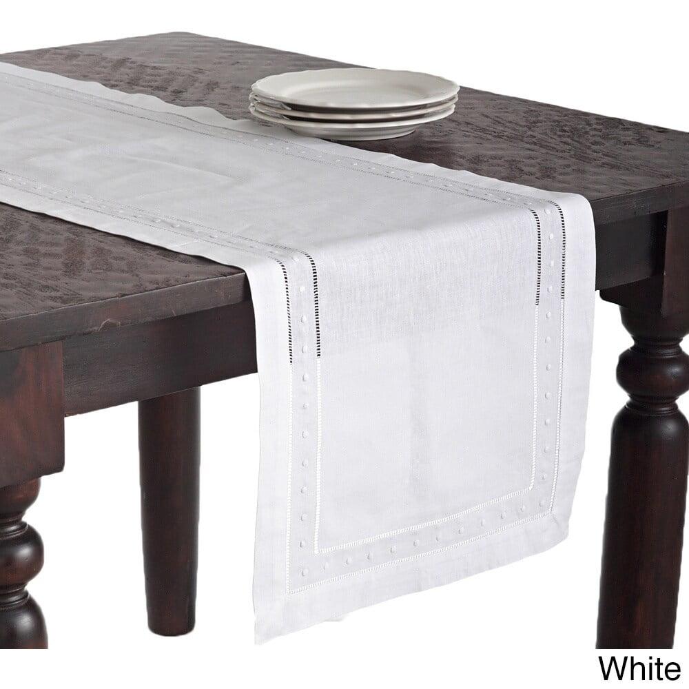 Saro Lifestyle Embroidered and Hemstitch Runner, White, 16" x 54"