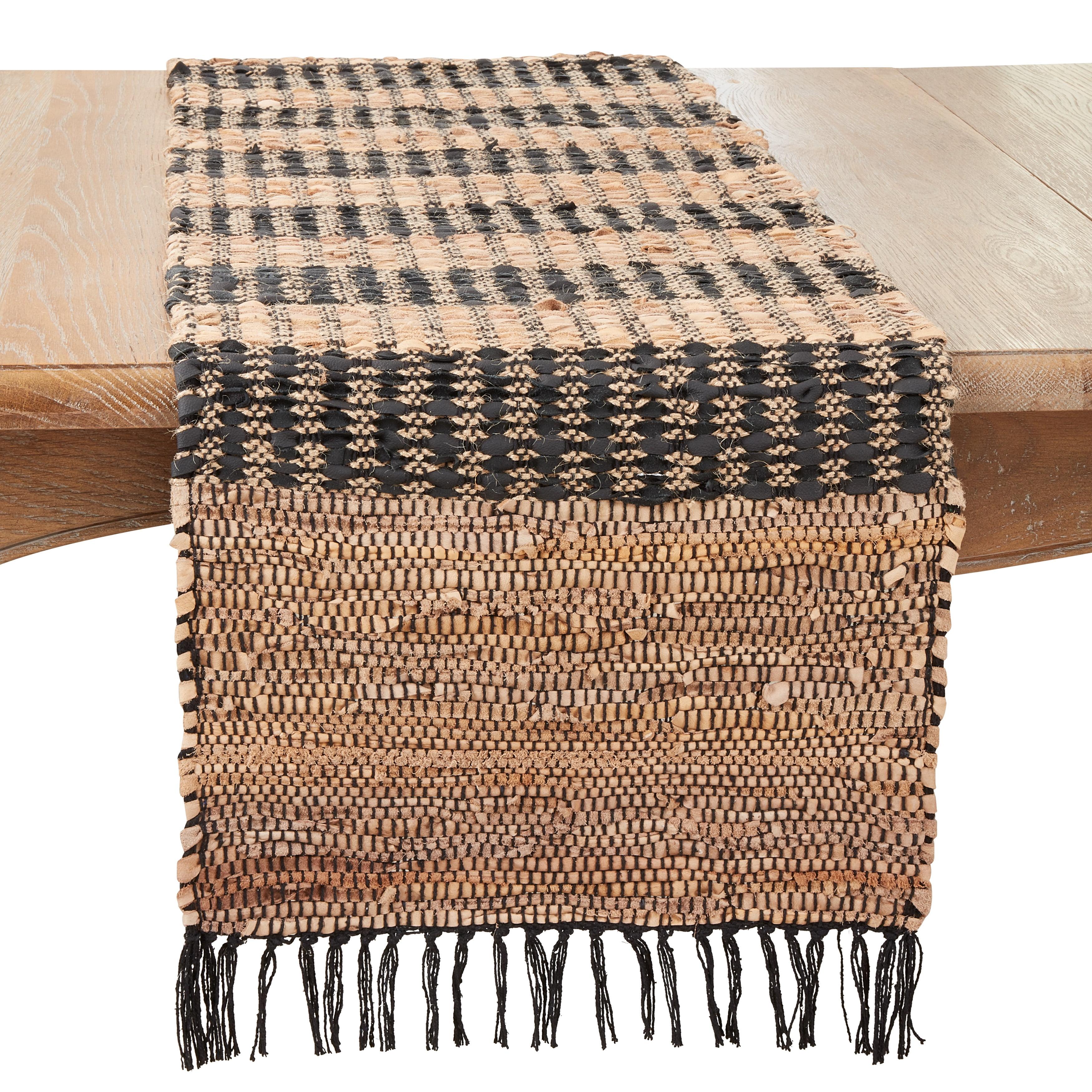 Black and Natural Striped Chindi Table Runner