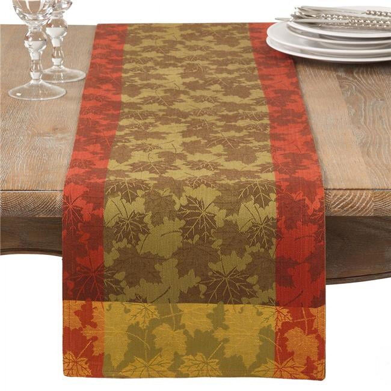 Autumn Leaves Design Cotton Table Runner with Trim Embellishment