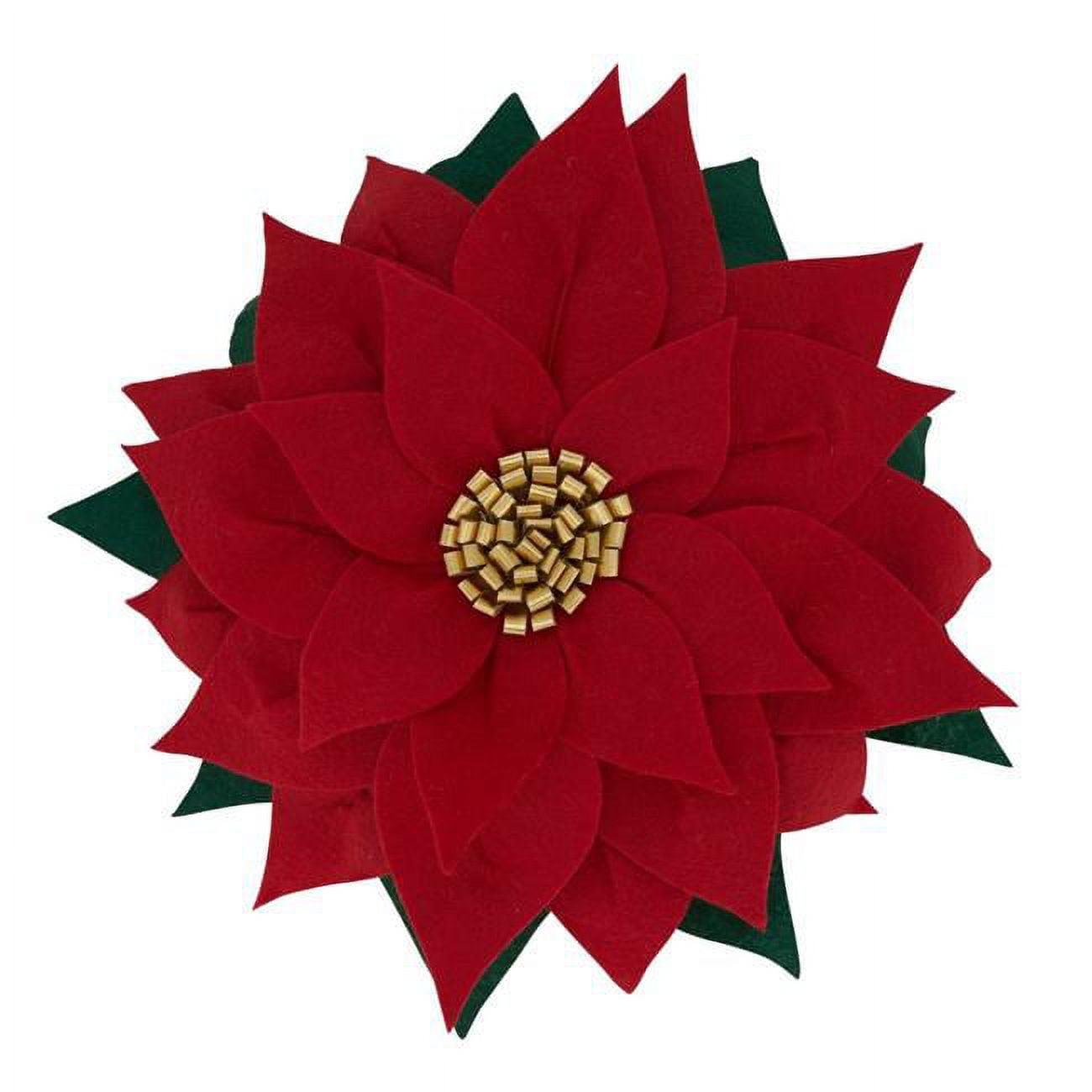 Festive Red Felt Poinsettia Round Throw Pillow