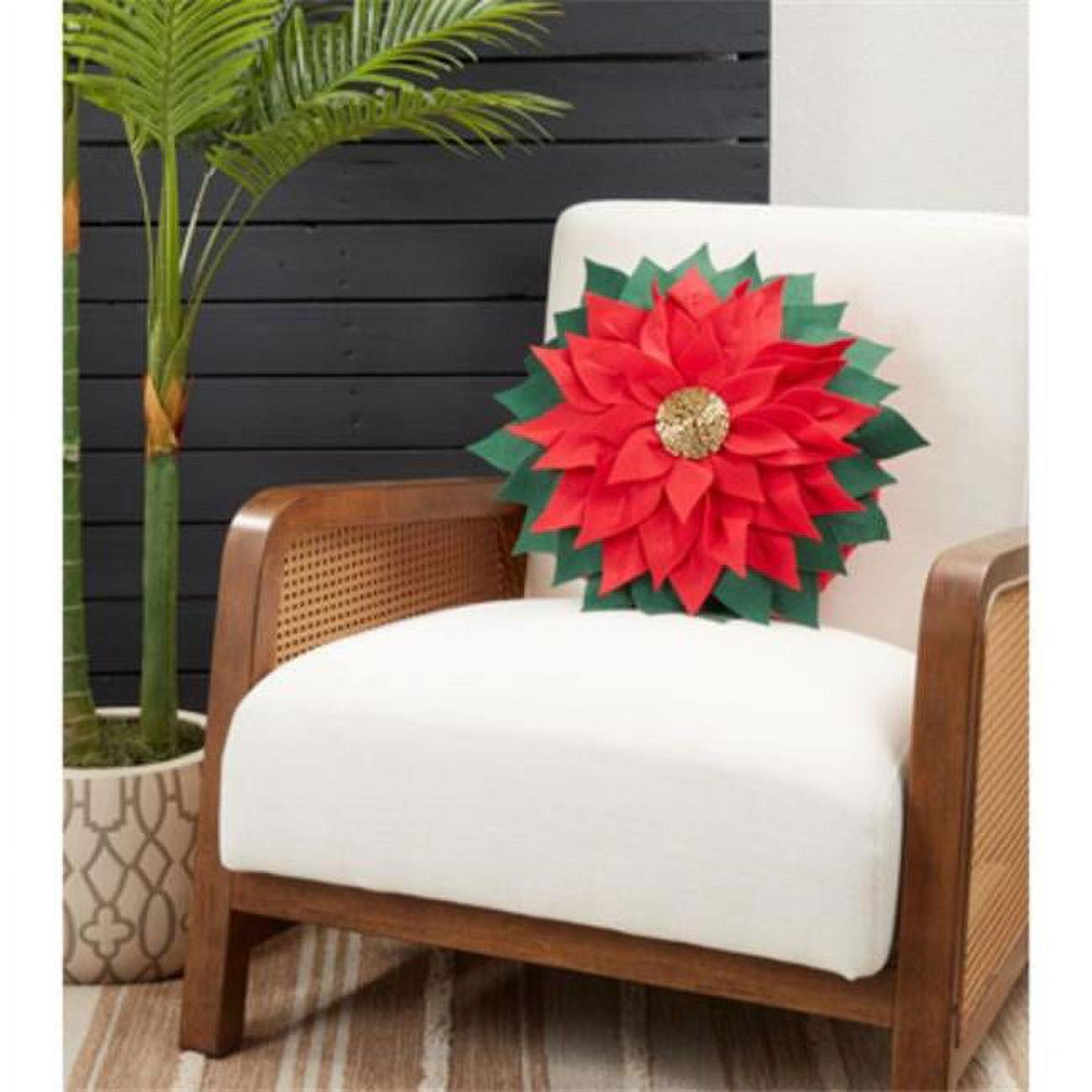 Red and Green Felt Poinsettia Round Throw Pillow