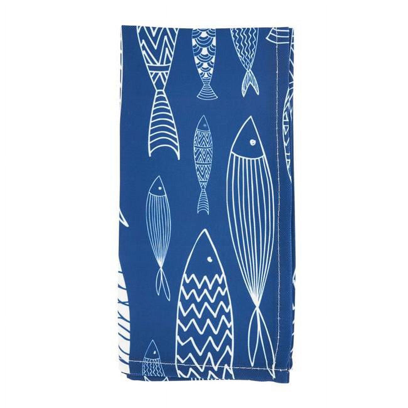 Navy Blue Fish Design Cotton Table Napkins, 20 in, Set of 4