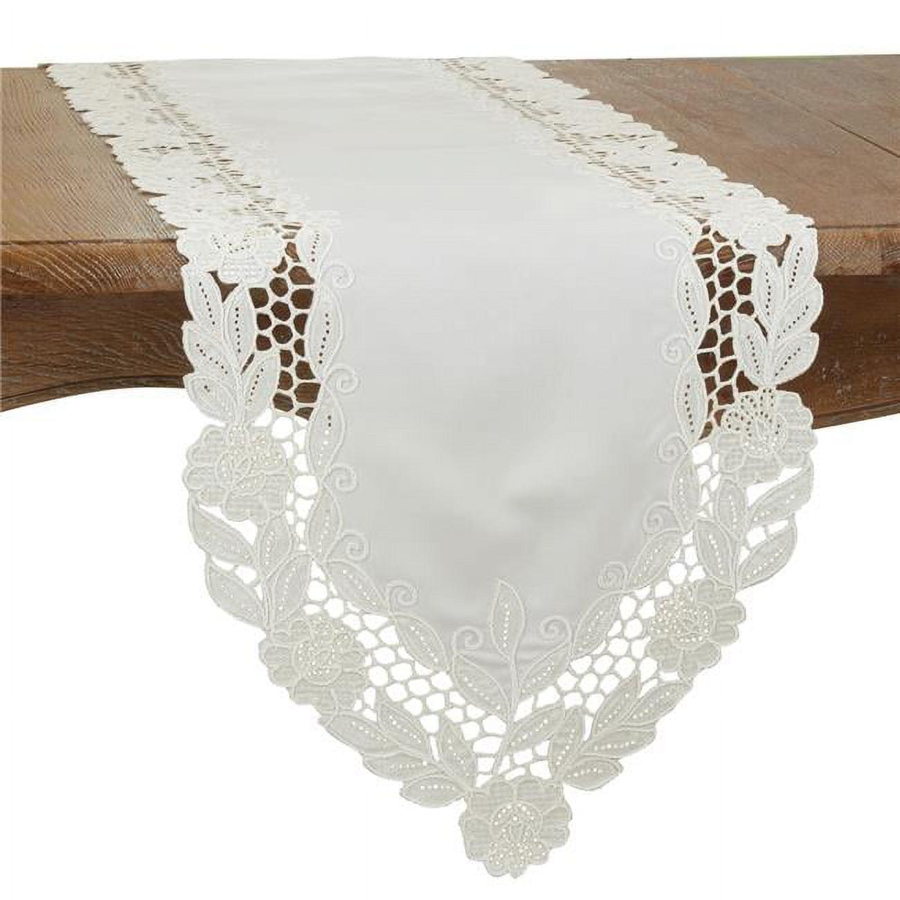 Ivory Floral Embroidered Polyester Table Runner