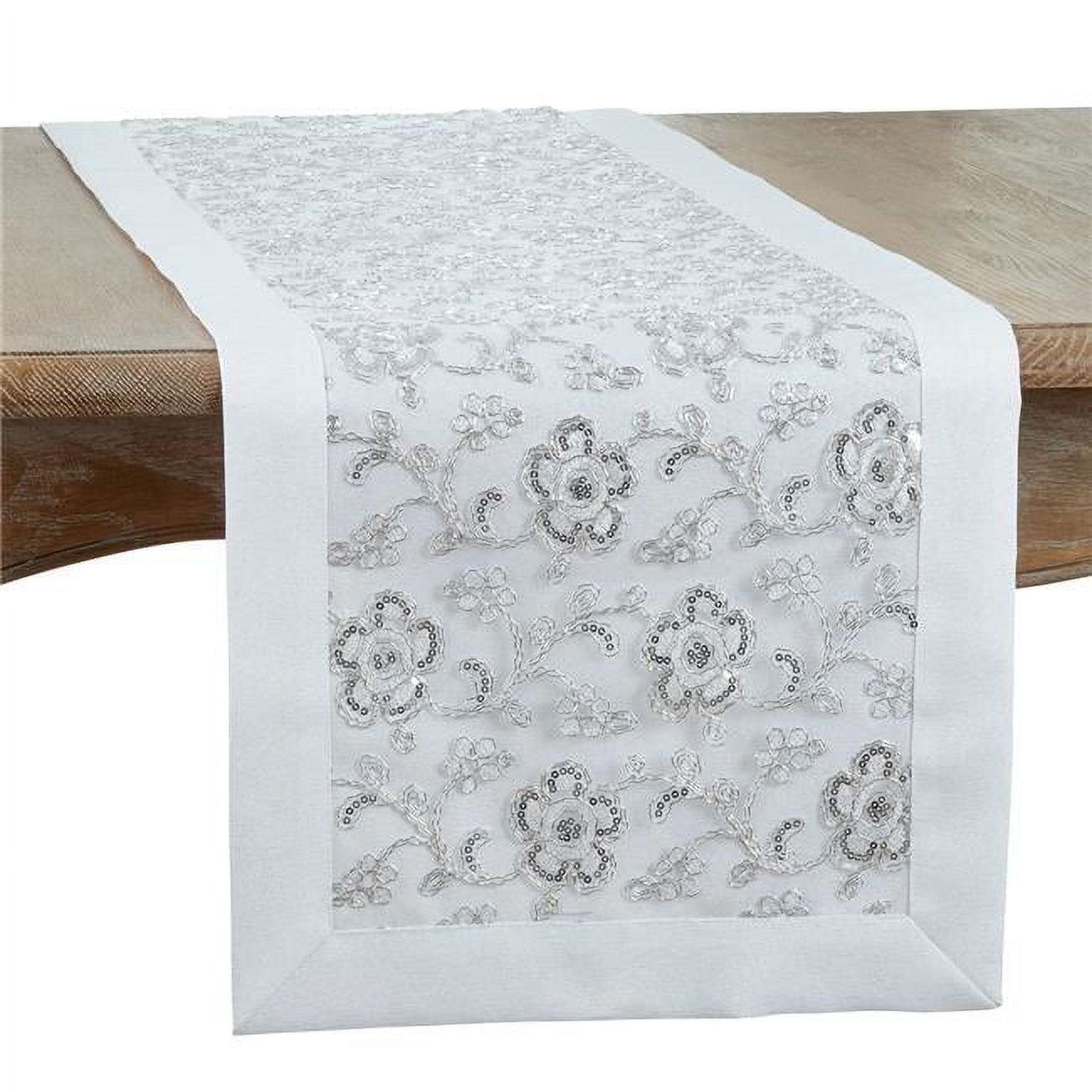 Saro Lifestyle Table Runner With Floral Embroidered Design