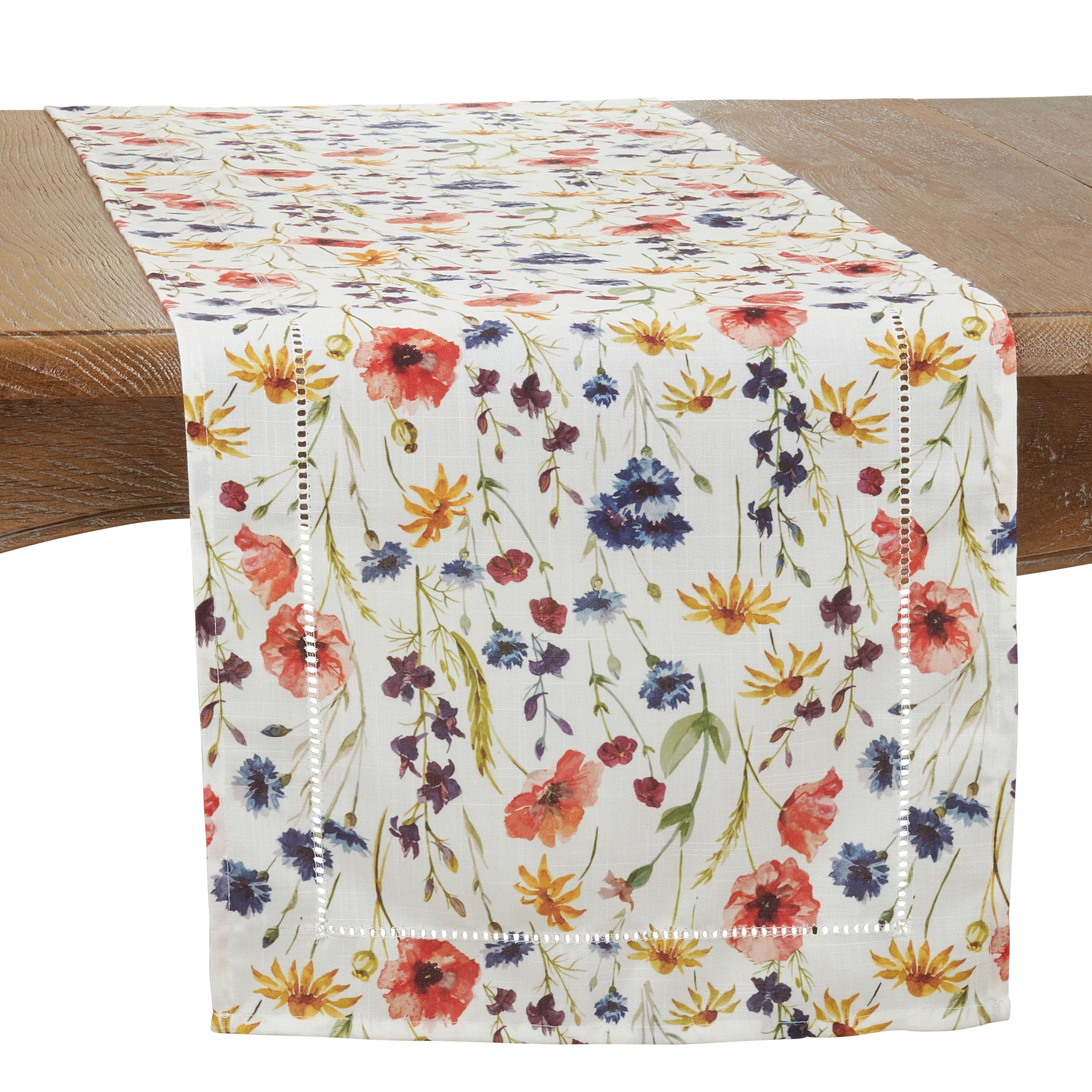 Saro Lifestyle Floral Hemstitch Table Runner