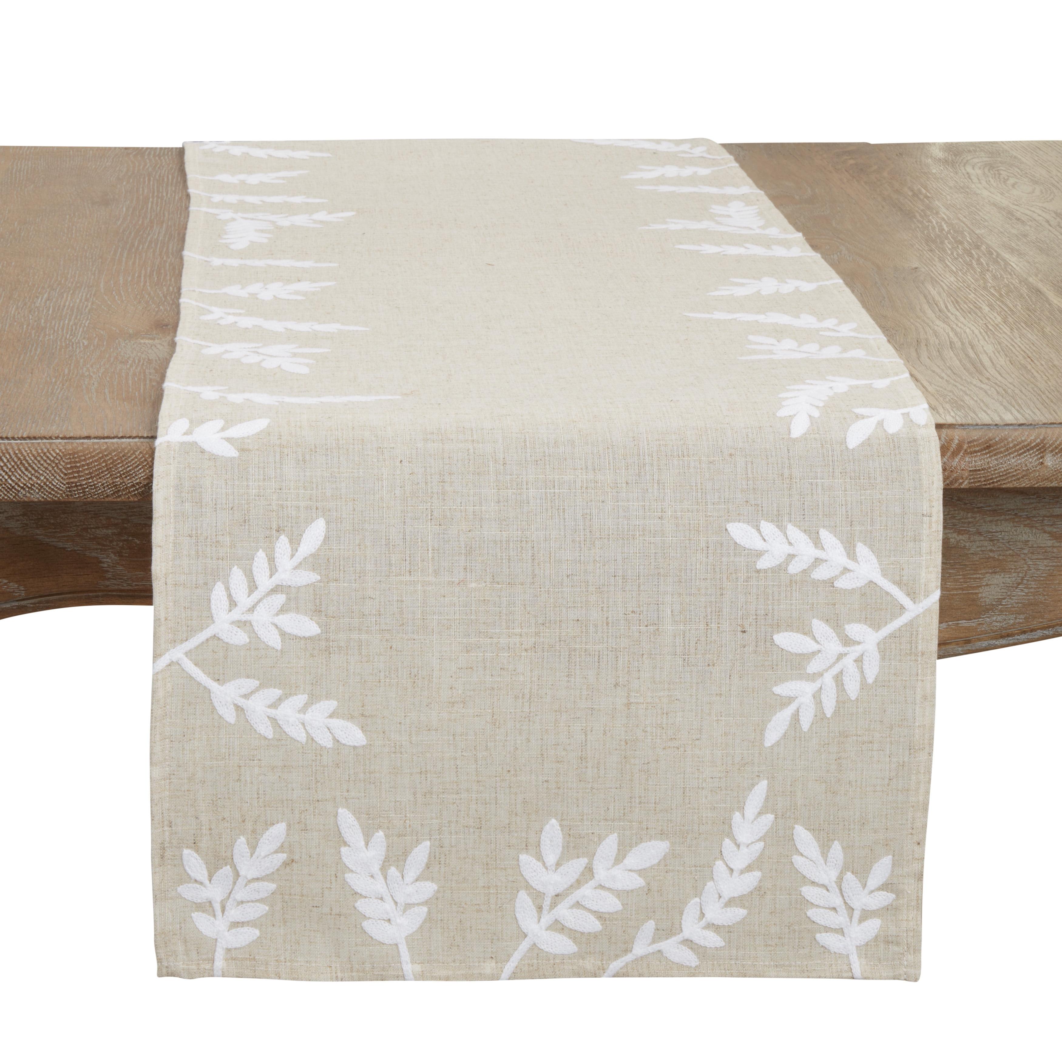 Natural Foliage Embroidery Polyester Table Runner, 16" x 90"