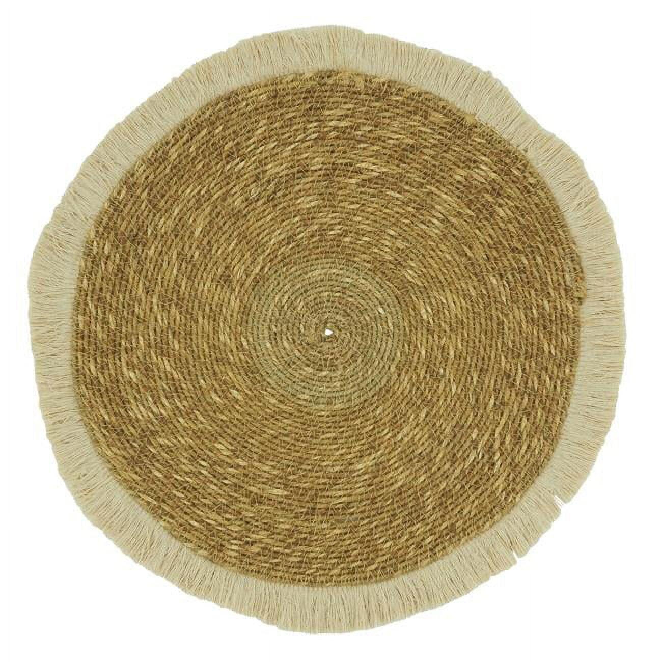 Natural Fringe Border Fabric Table Placemats Set of 4