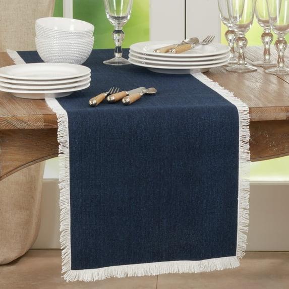 Saro Lifestyle Dining Table Runner With Fringe Borders, Navy Blue, 16" x 72"