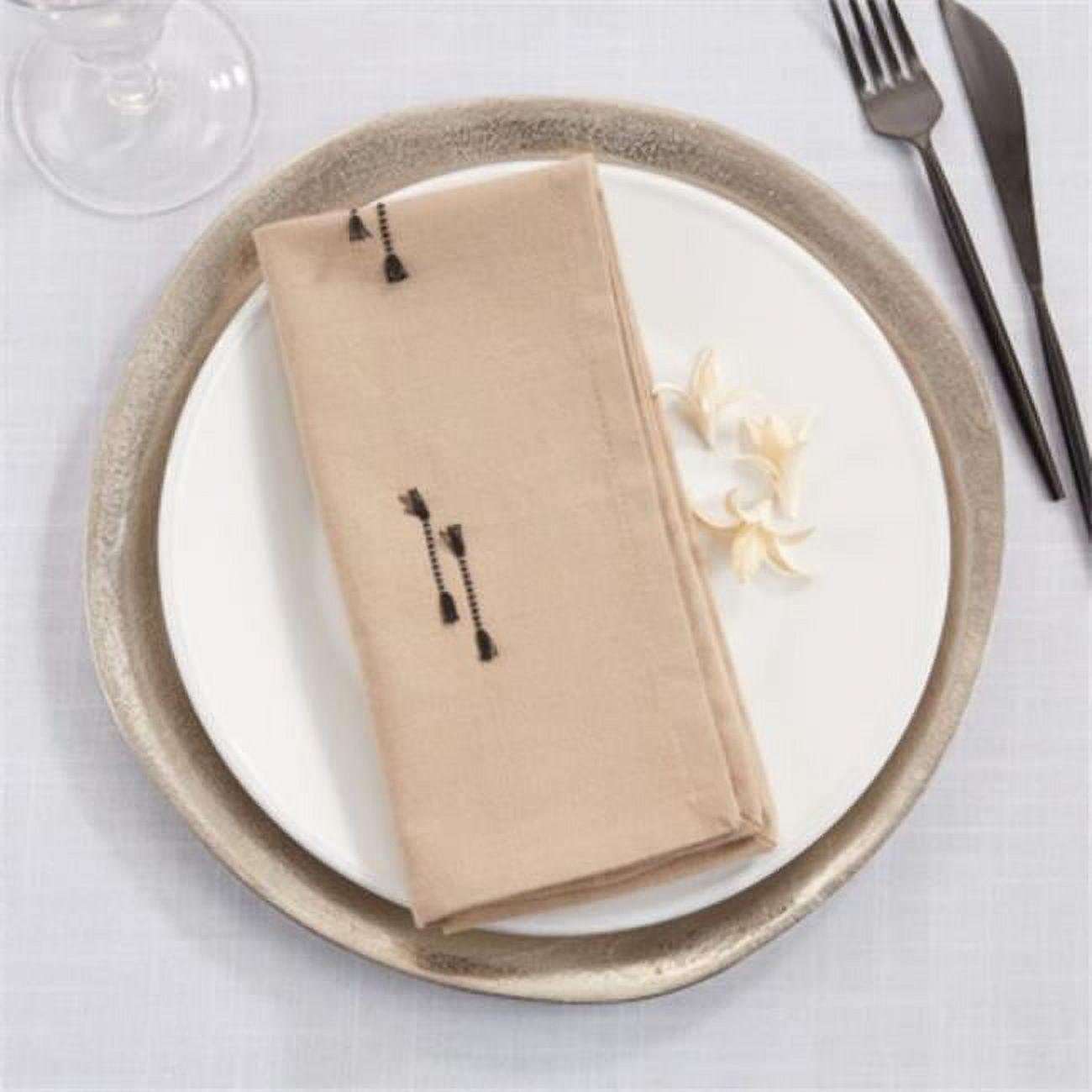 Natural Cotton Fringe Line Design Table Napkins Set of 4