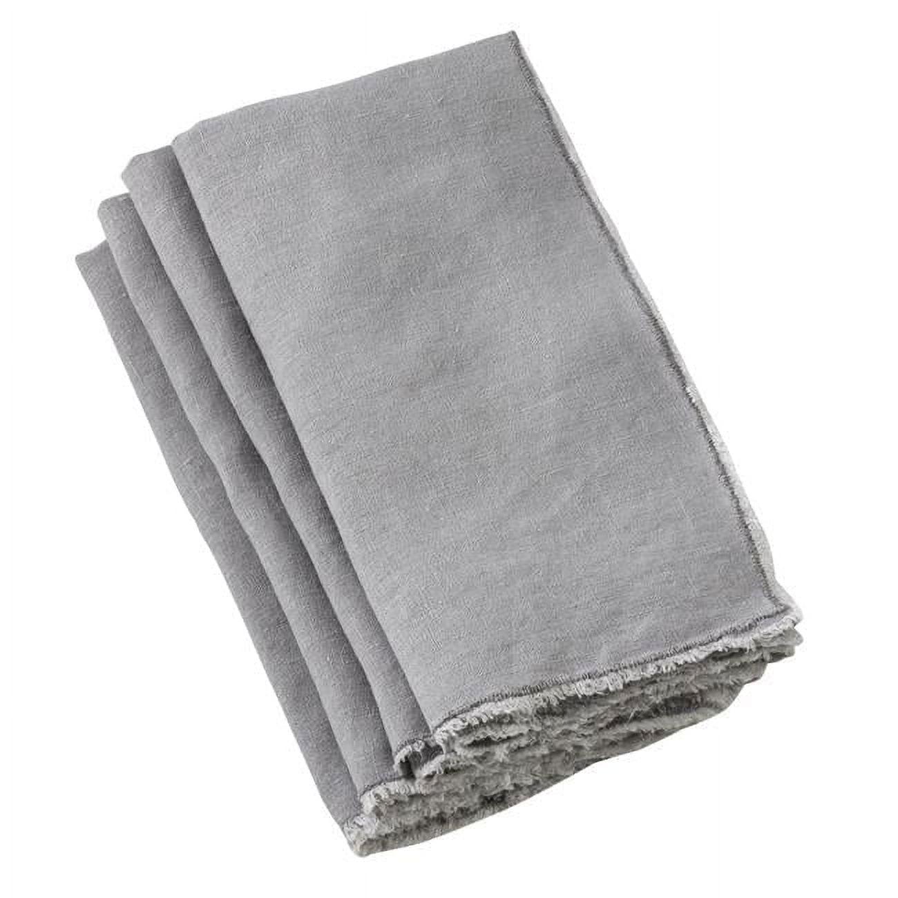 Saro Lifestyle Fringed Design Stone Washed Napkins (Set of 4), Grey