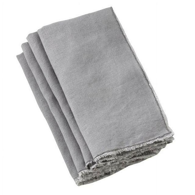 Saro Lifestyle Fringed Design Stone Washed Napkins (Set of 4), Grey