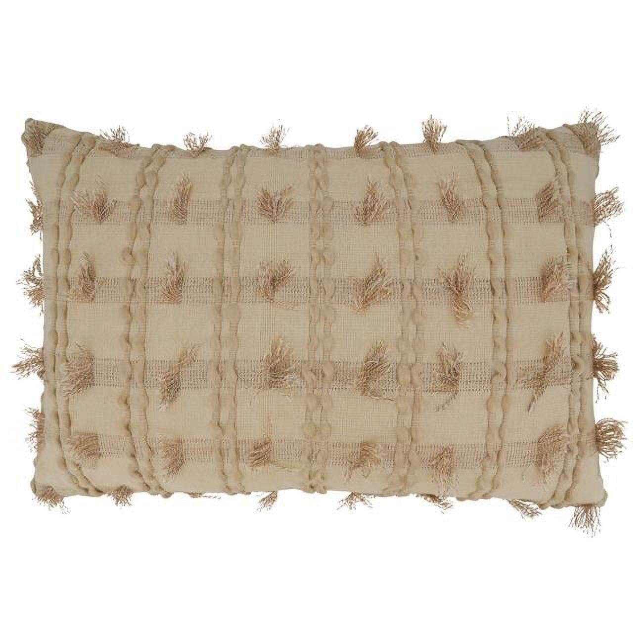 Natural Fringed Cotton Lumbar Pillow Cover 16"x24"