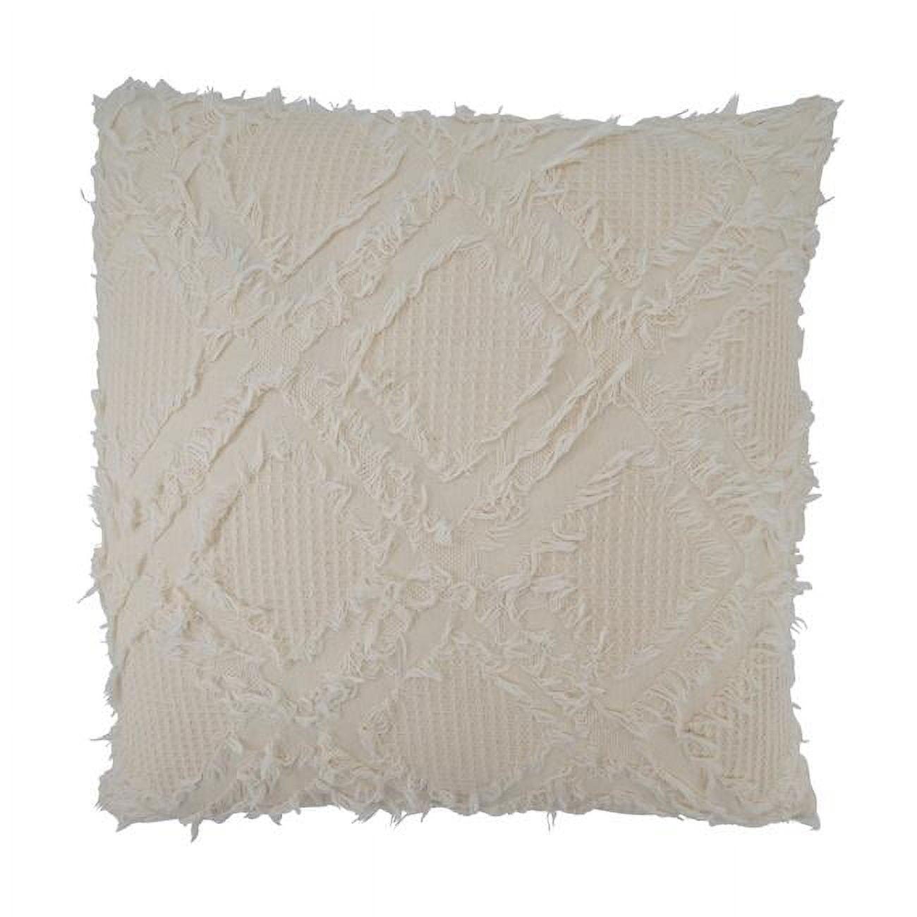 Ivory Fringe Waffle Weave Cotton Throw Pillow