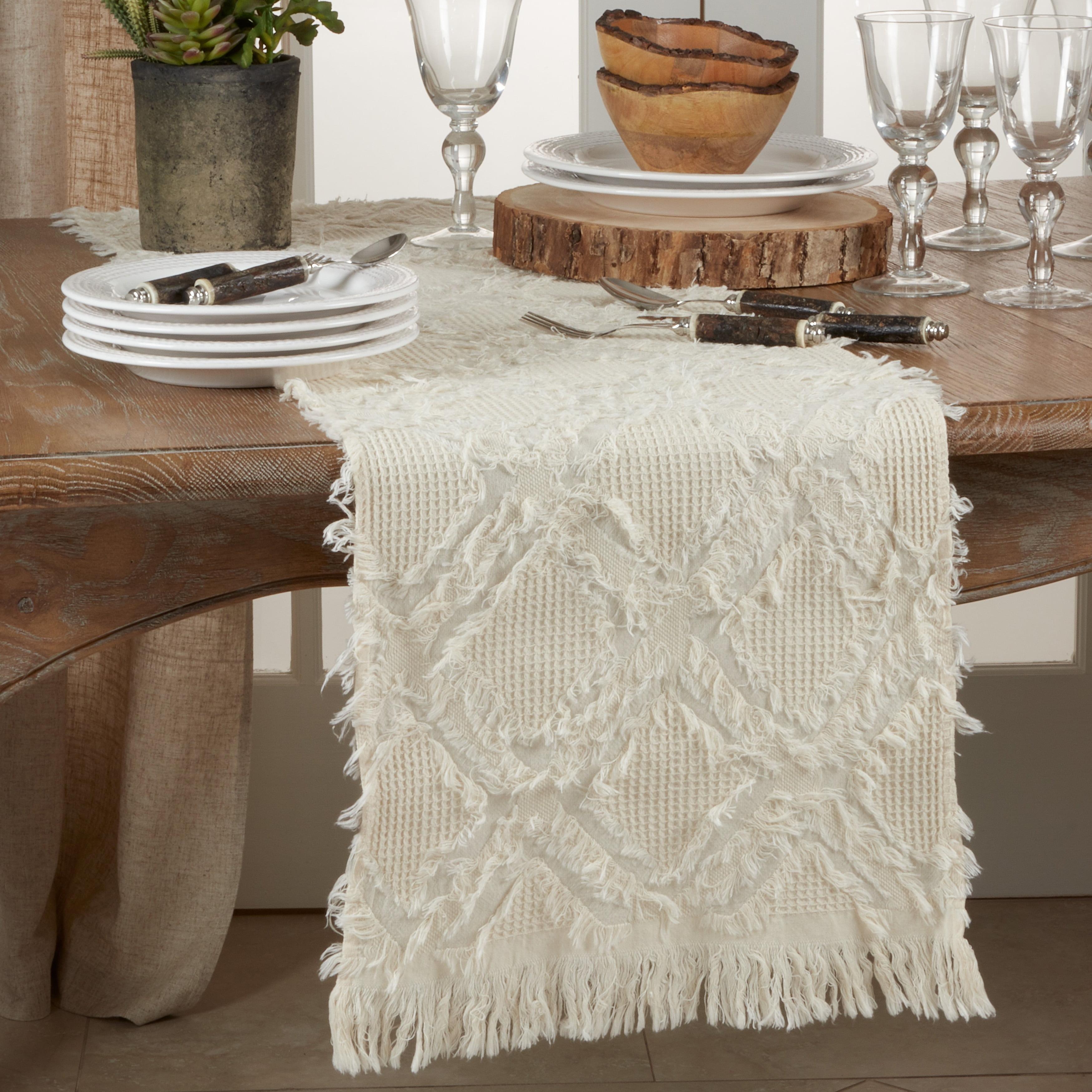 Saro Lifestyle Fringe Waffle Weave Table Runner