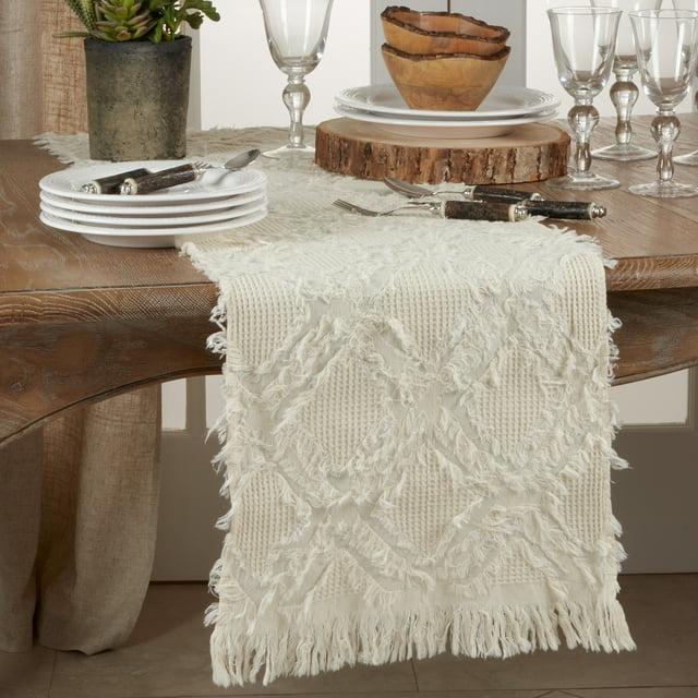 Saro Lifestyle Fringe Waffle Weave Table Runner