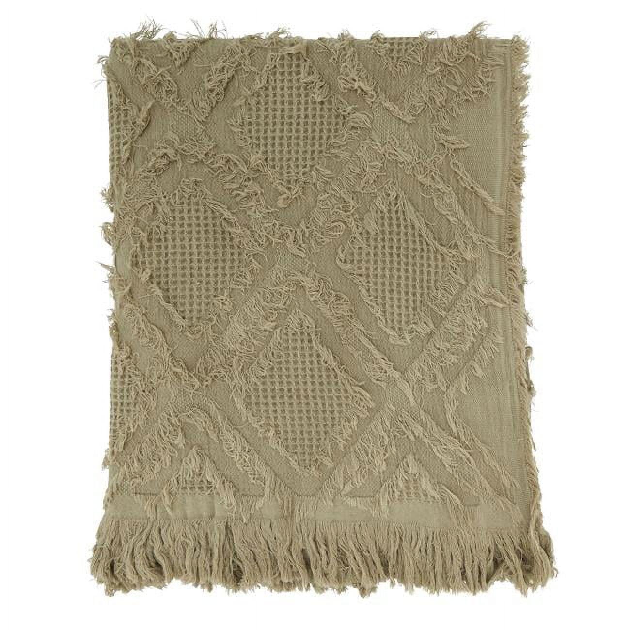 Natural Cotton Fringe Waffle Weave Throw Blanket