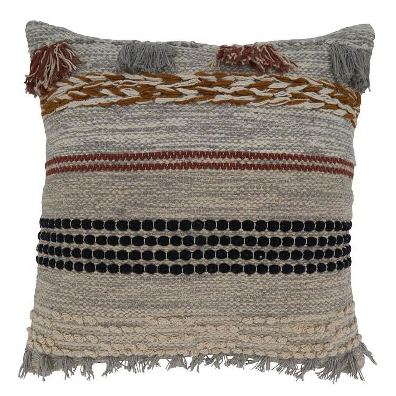 20 in. Fringe Woven Square Down Filled Pillow, Multi Color