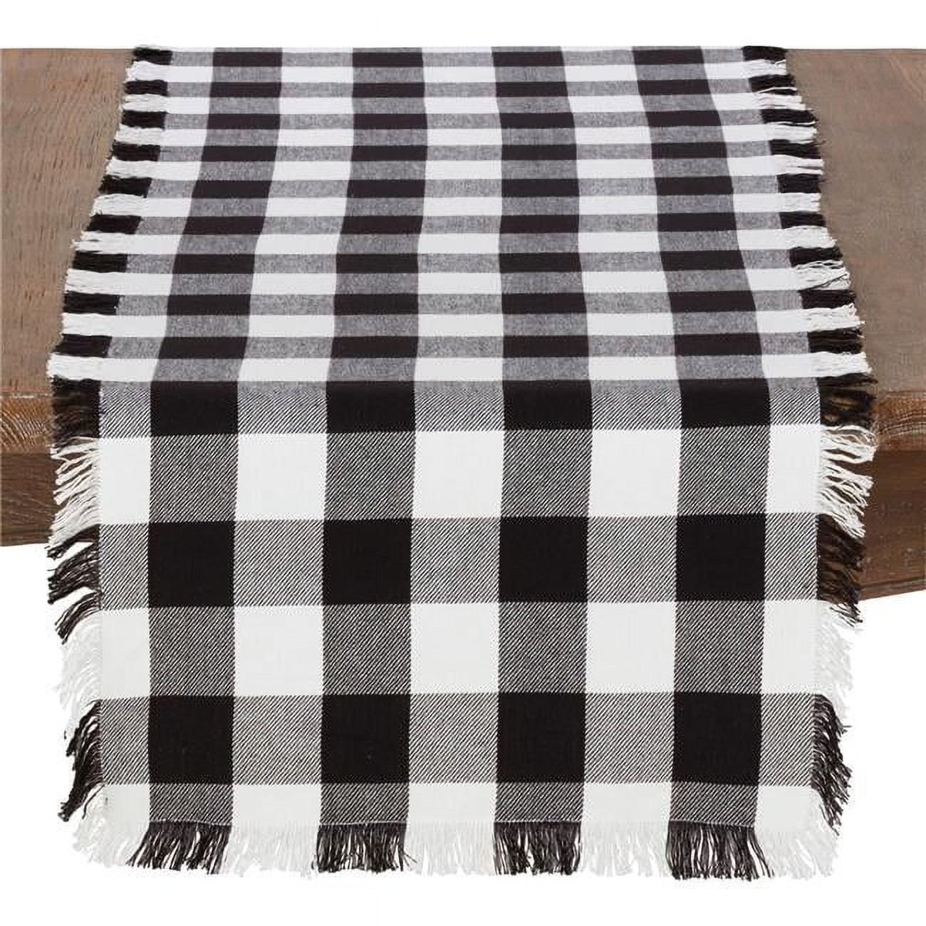 Saro Lifestyle Fringed Buffalo Plaid Runner, Black, 16" x 72"