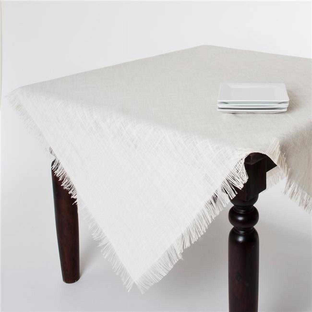 Ivory Fringed Square Jute Tablecloth