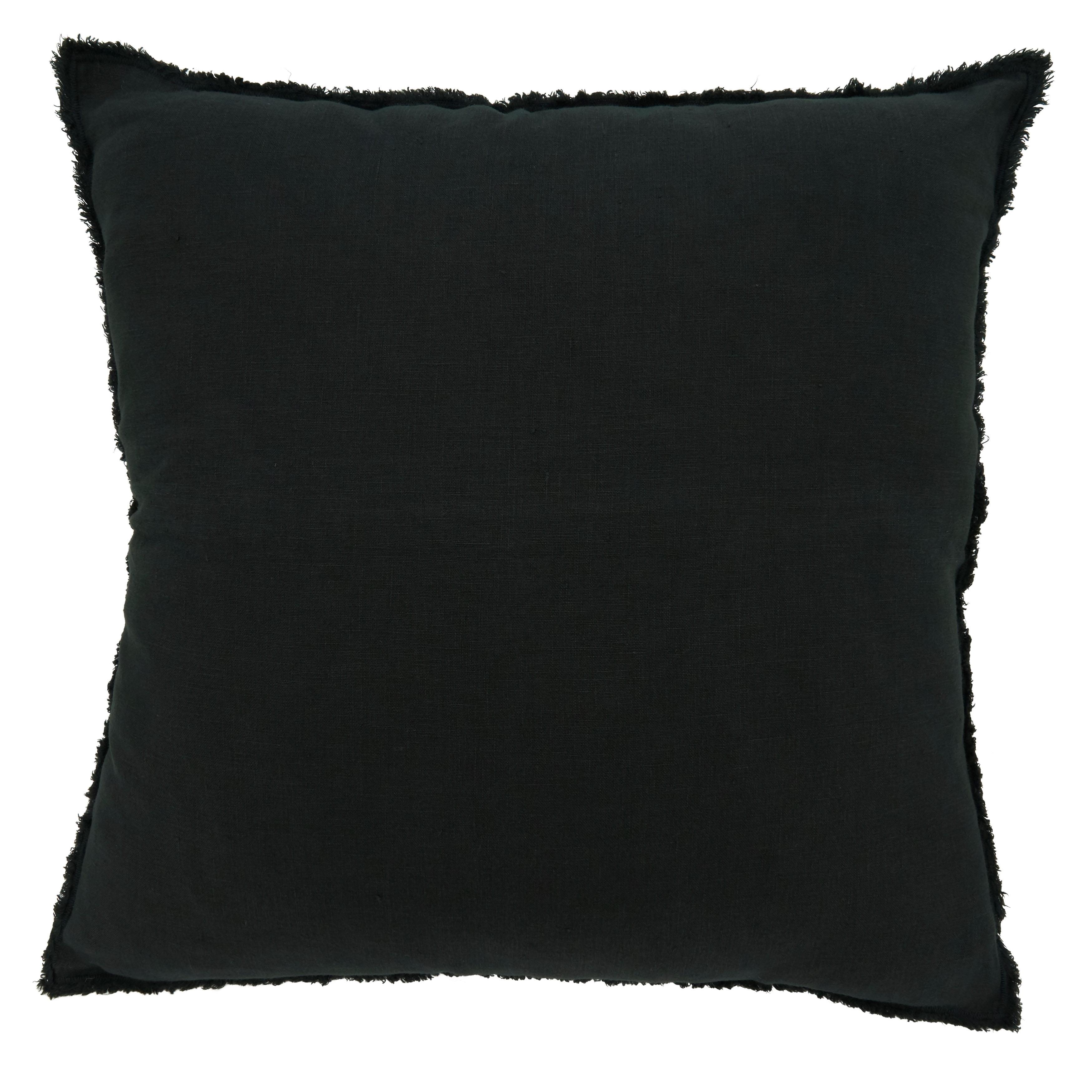 Saro Lifestyle Down-Filled Fringed Design Throw Pillow, 20"x20", Black