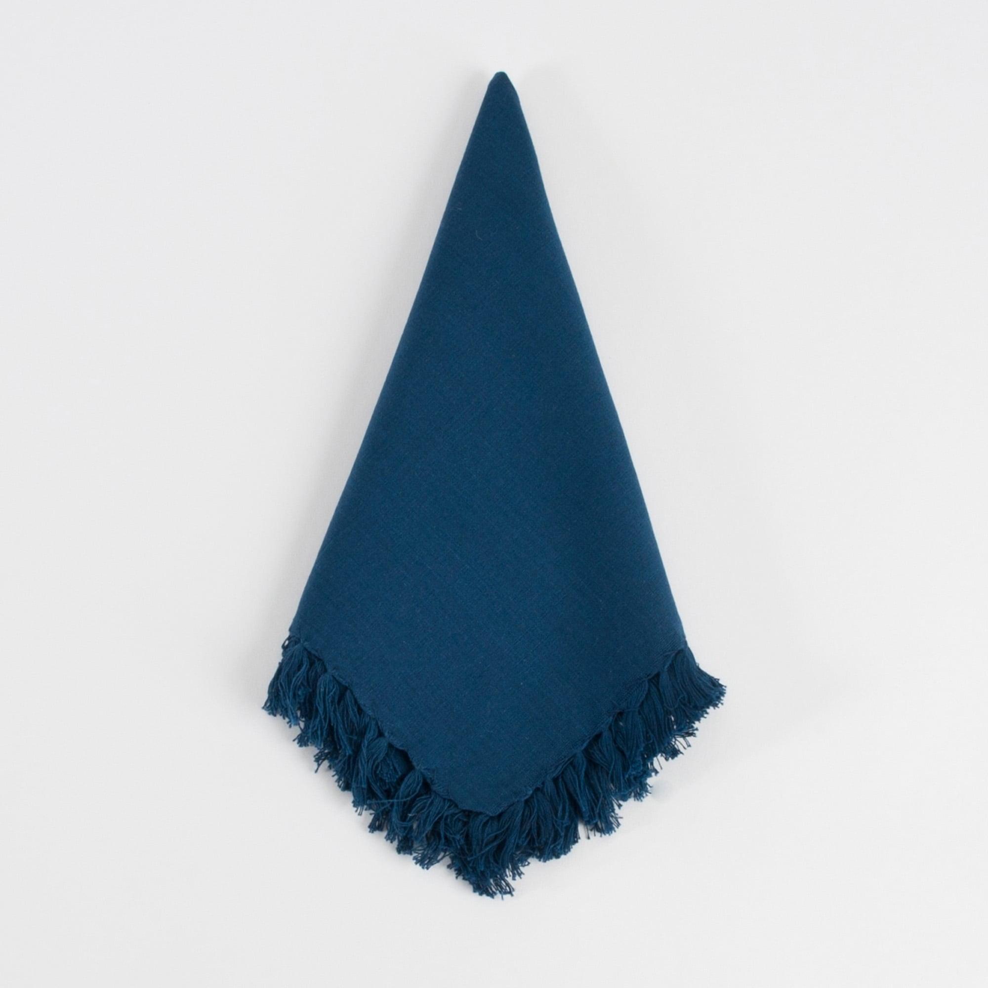 Saro Lifestyle Fringed Design Napkin, 20" Square (Set of 4), Navy Blue, 20" x 20"