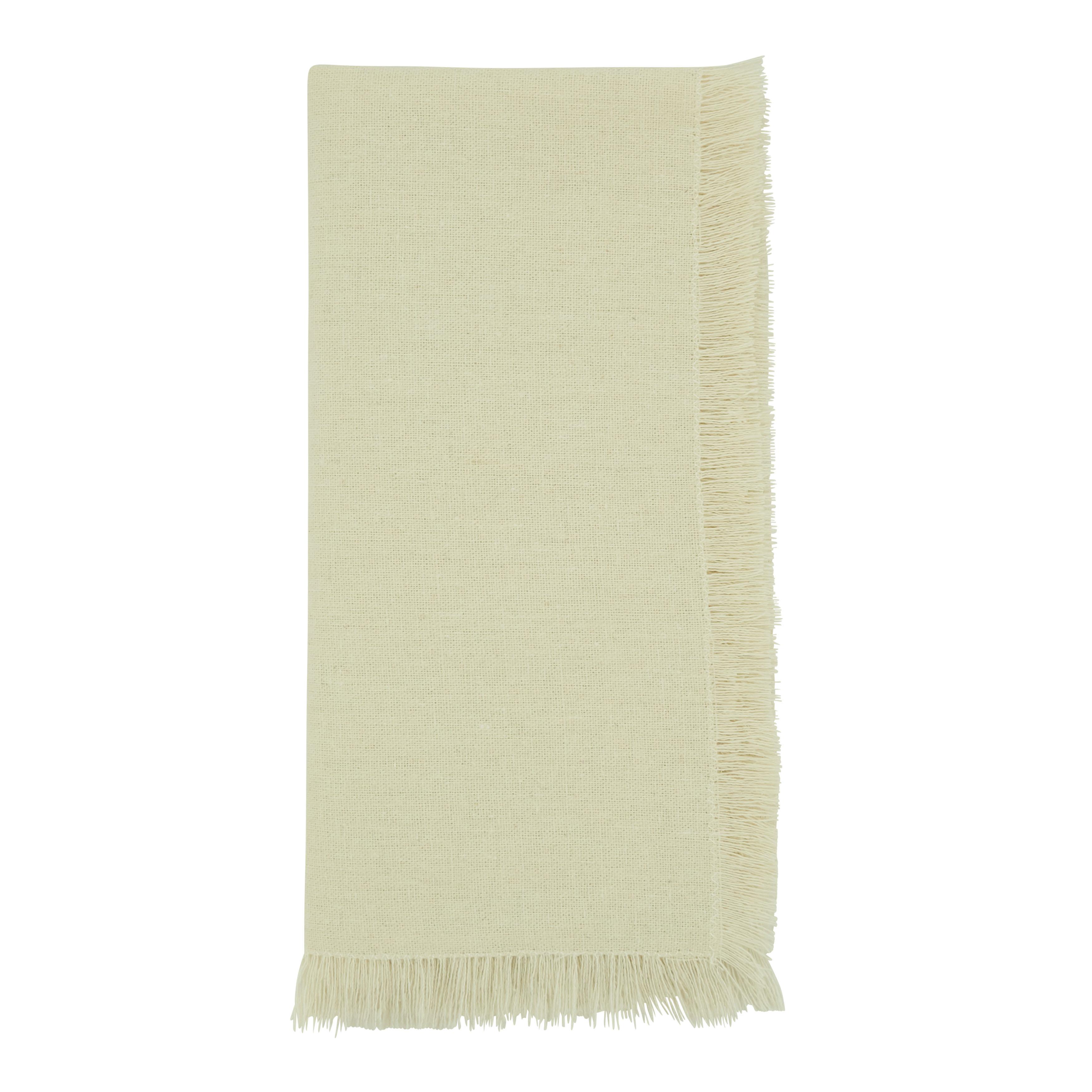 Ivory Cotton Fringed Table Napkins, Set of 4