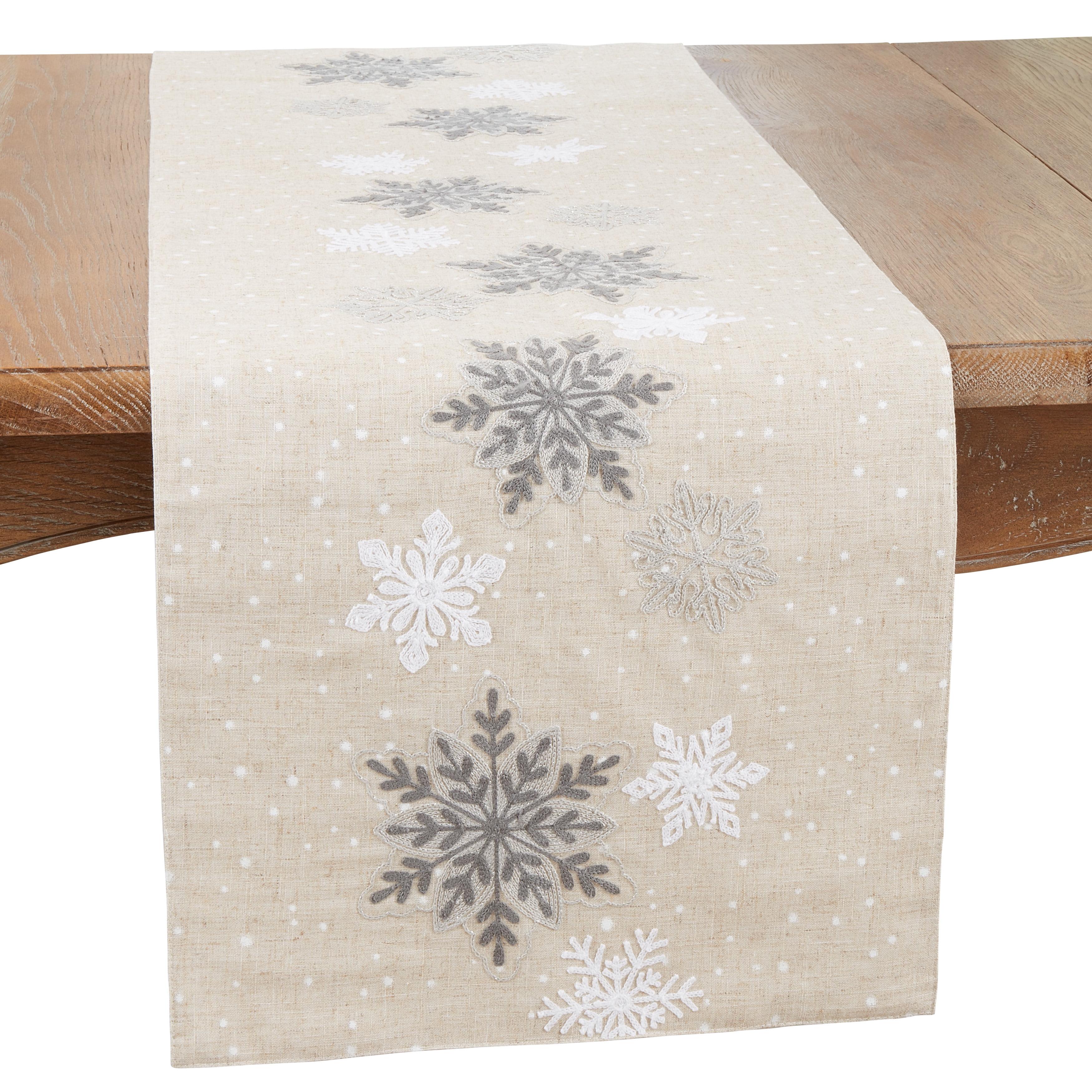 Beige Polyester Winter Snowflakes Table Runner