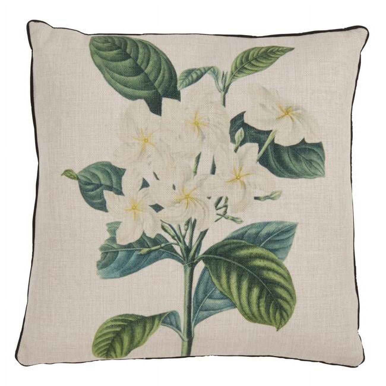 Gardenia Print Square Throw Pillow with Green Leaves