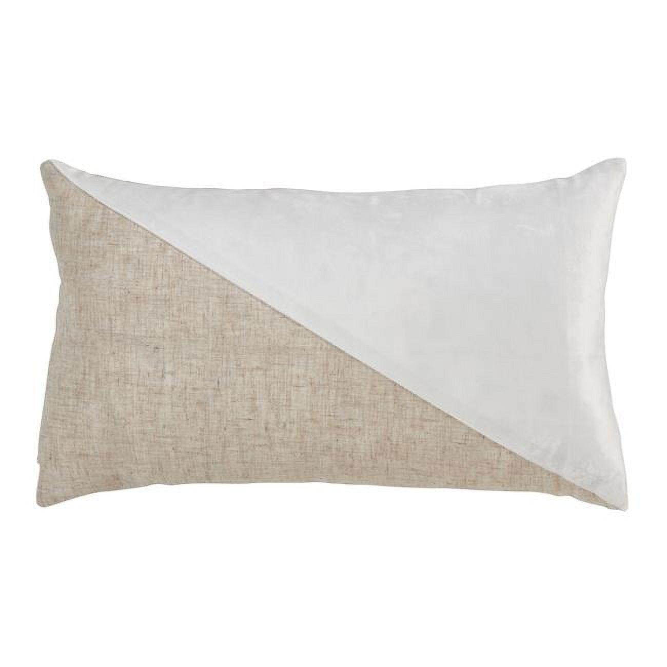 White and Beige Geometric Velvet Lumbar Throw Pillow