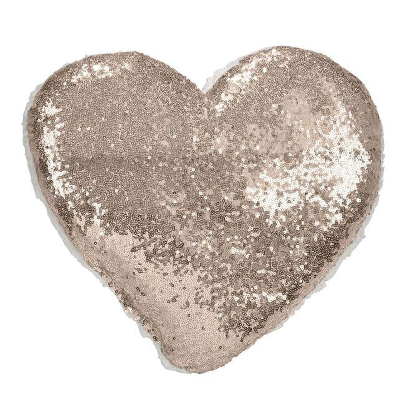 Champagne Heart Sequin Pillow with Sherpa Trim