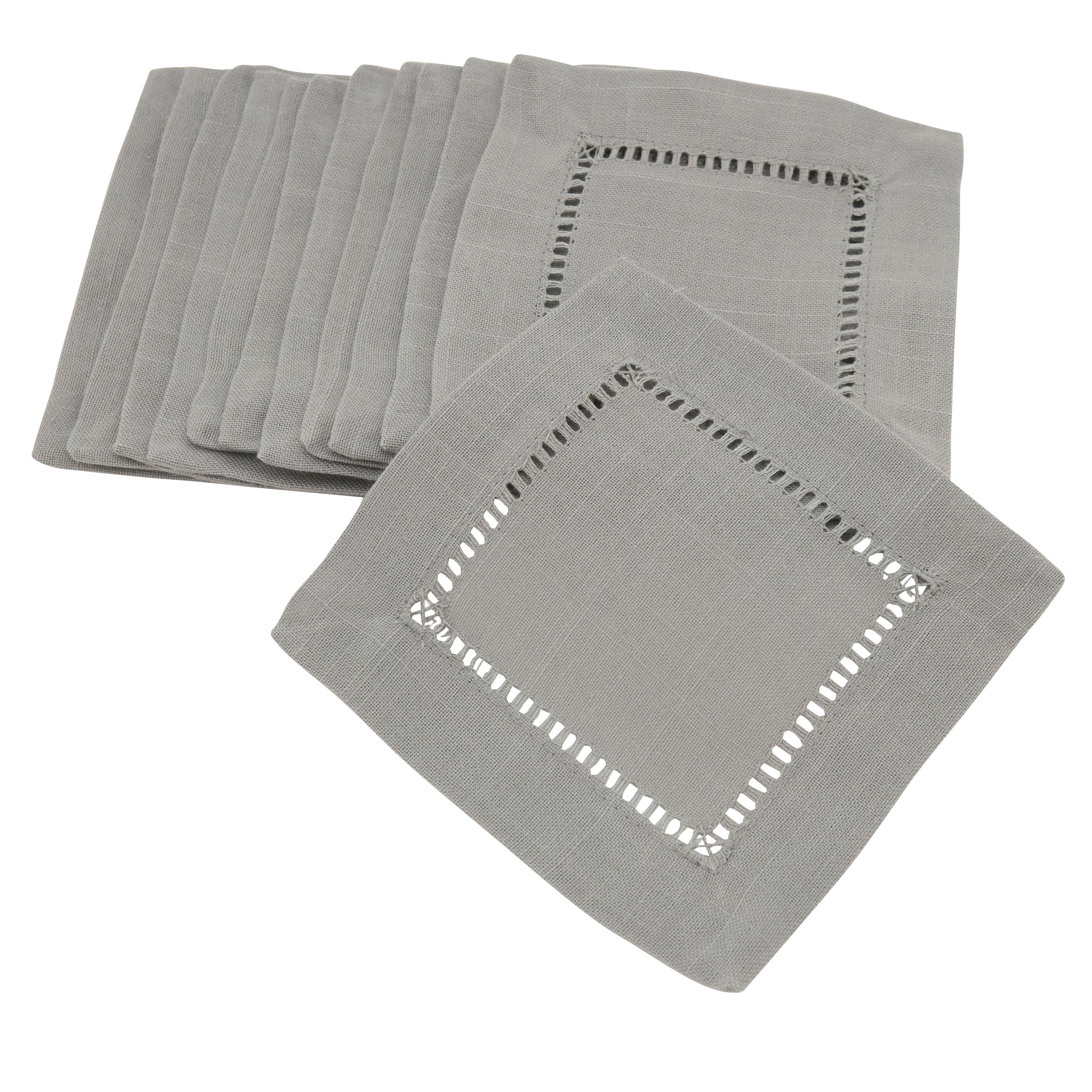 Saro Lifestyle Dinner Napkin With Hemstitch Border Design (Set of 12), Grey, 6" x 6"