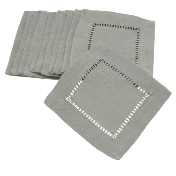 Saro Lifestyle Dinner Napkin With Hemstitch Border Design (Set of 12), Grey, 6" x 6"