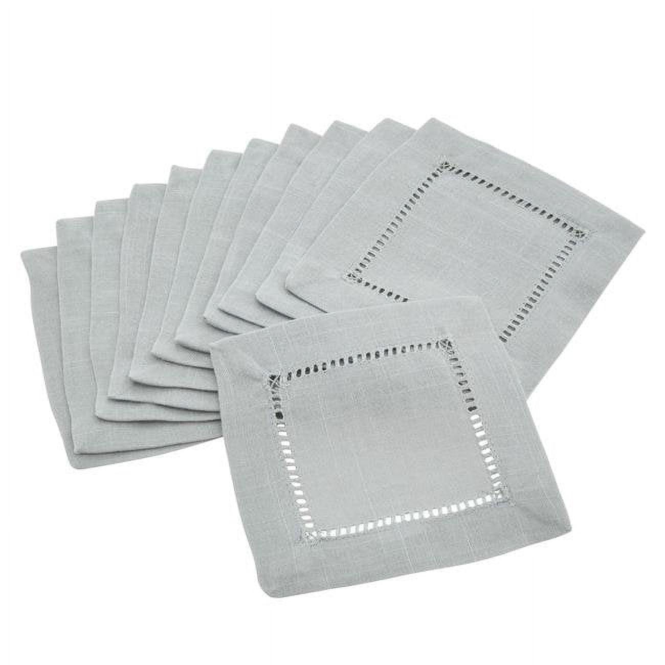 Gray Hemstitched Linen Cocktail Napkins Set of 12