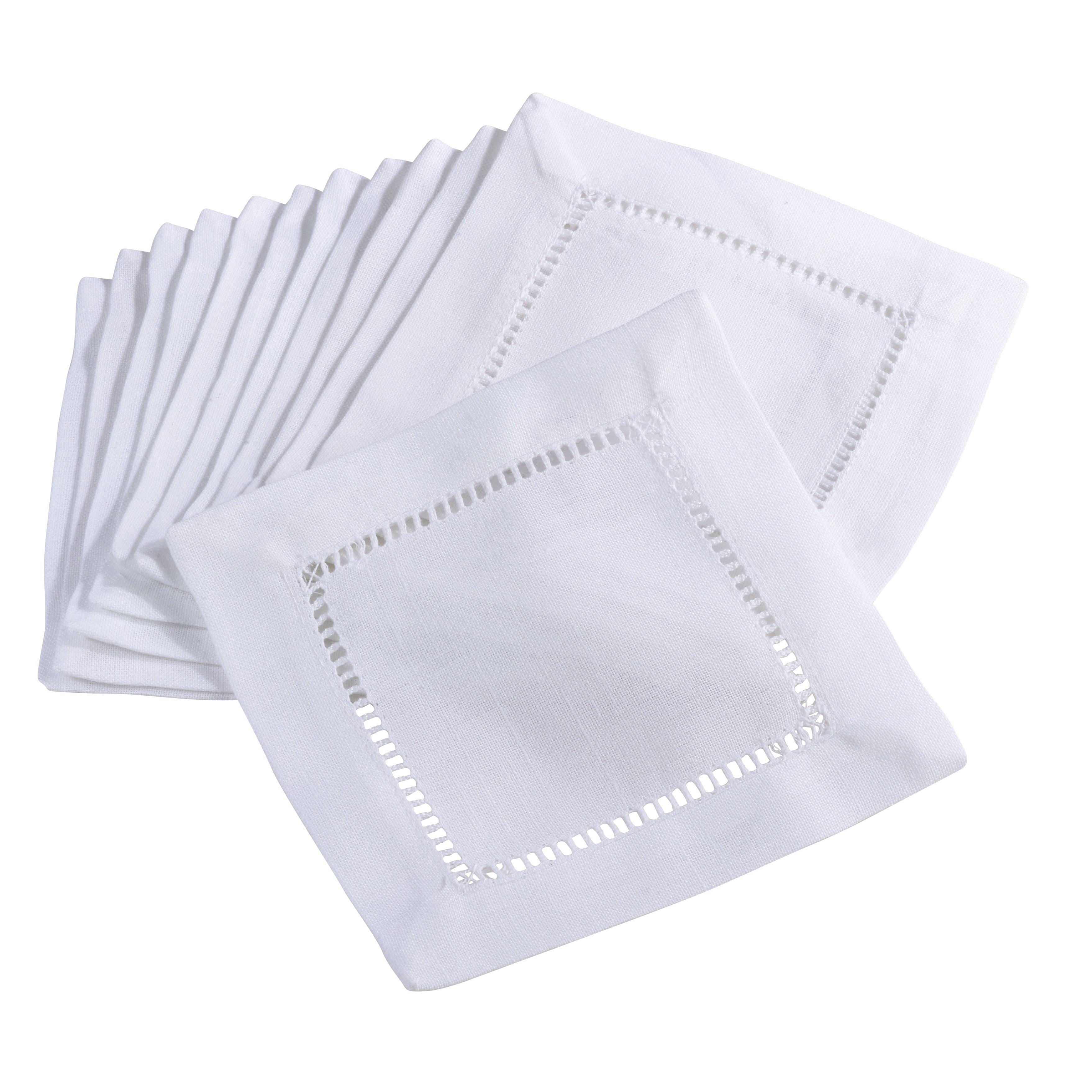 Saro Lifestyle Cocktail Napkin With Hemstitch Border Design (Set of 12), 6"x6", White