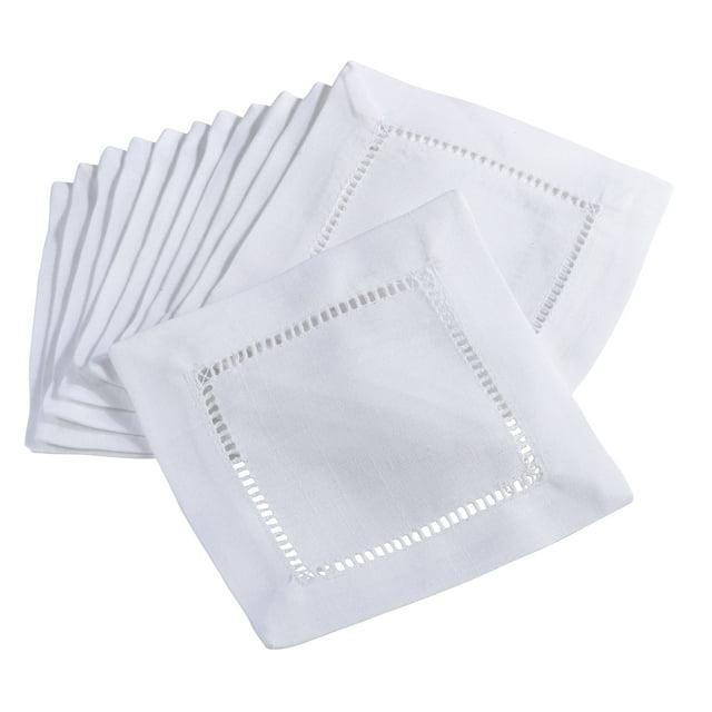 Saro Lifestyle Cocktail Napkin With Hemstitch Border Design (Set of 12), 6"x6", White