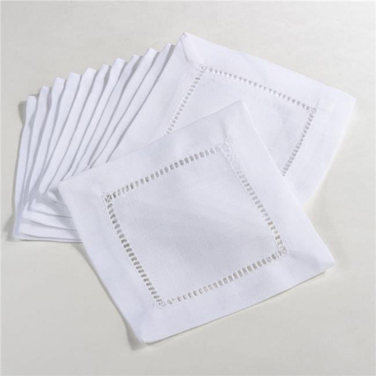 White Hemstitched Border Cocktail Napkins Set of 12