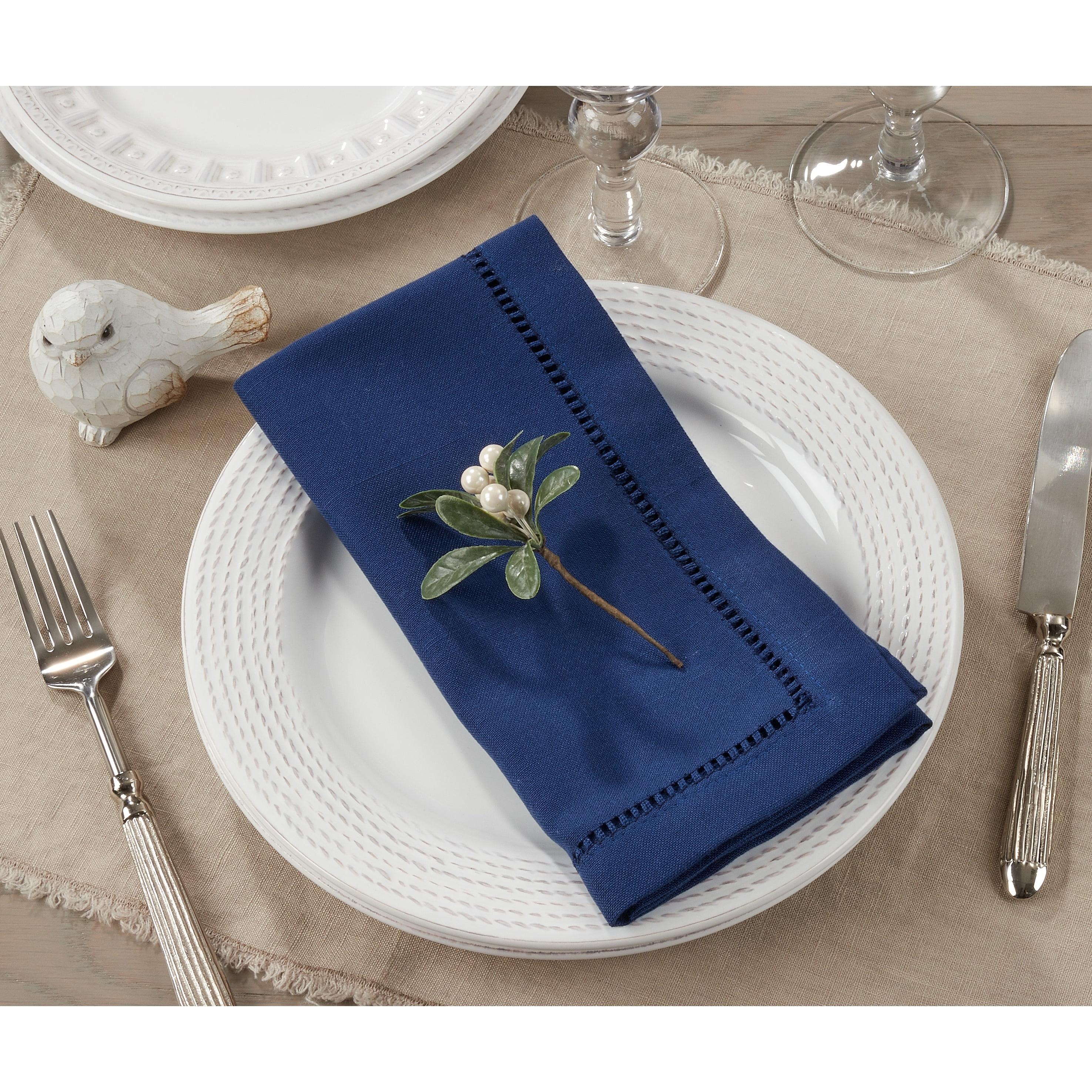 Saro Lifestyle Dinner Napkin With Hemstitch Border Design (Set of 12), Navy Blue, 18" x 18"
