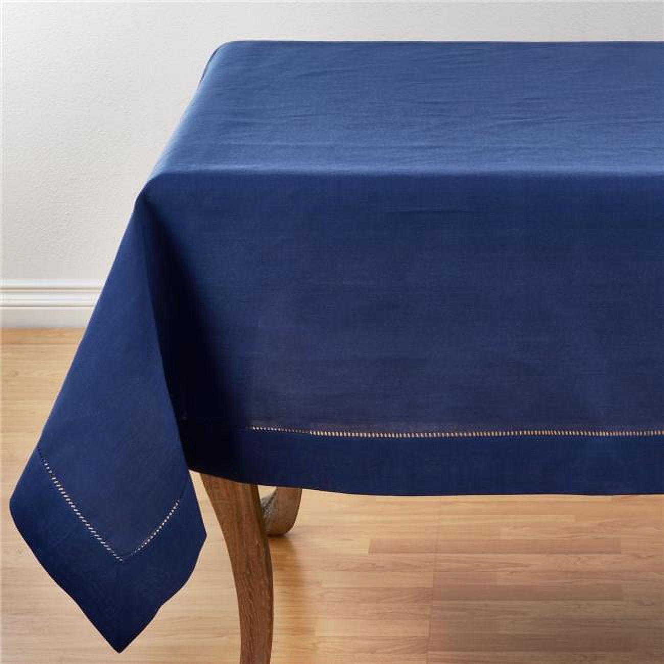 Navy Blue Square Hemstitch Border Polyester Tablecloth