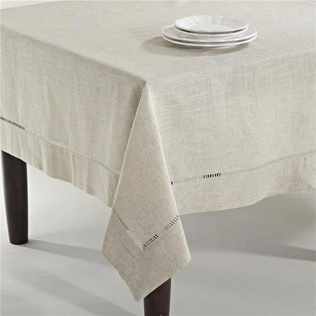 Saro Lifestyle Natural Toscana Tablecloth With Hemstitched Border, Natural, 65" x 120"