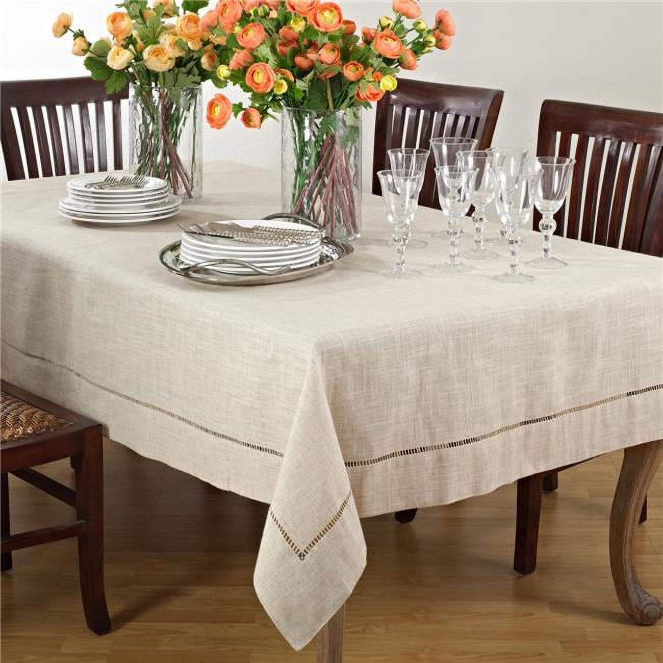 Saro Lifestyle Natural Toscana Tablecloth With Hemstitched Border