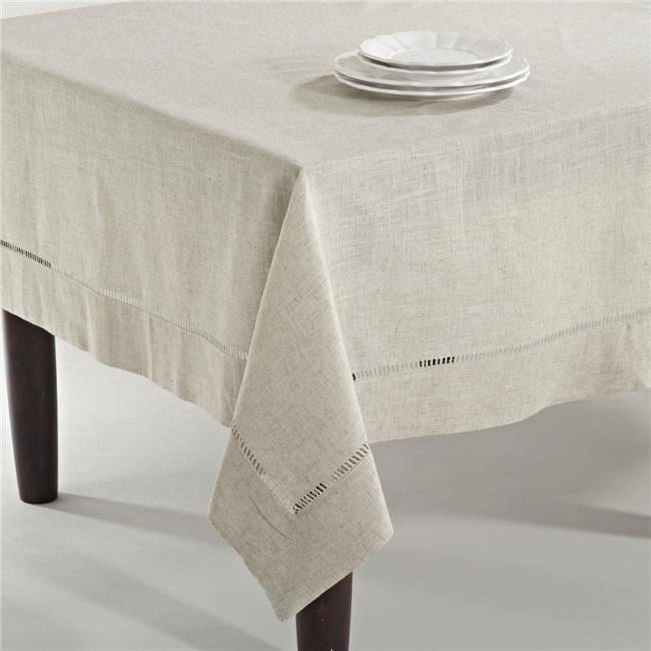 Saro Lifestyle Natural Toscana Tablecloth With Hemstitched Border, Natural, 65" x 140"